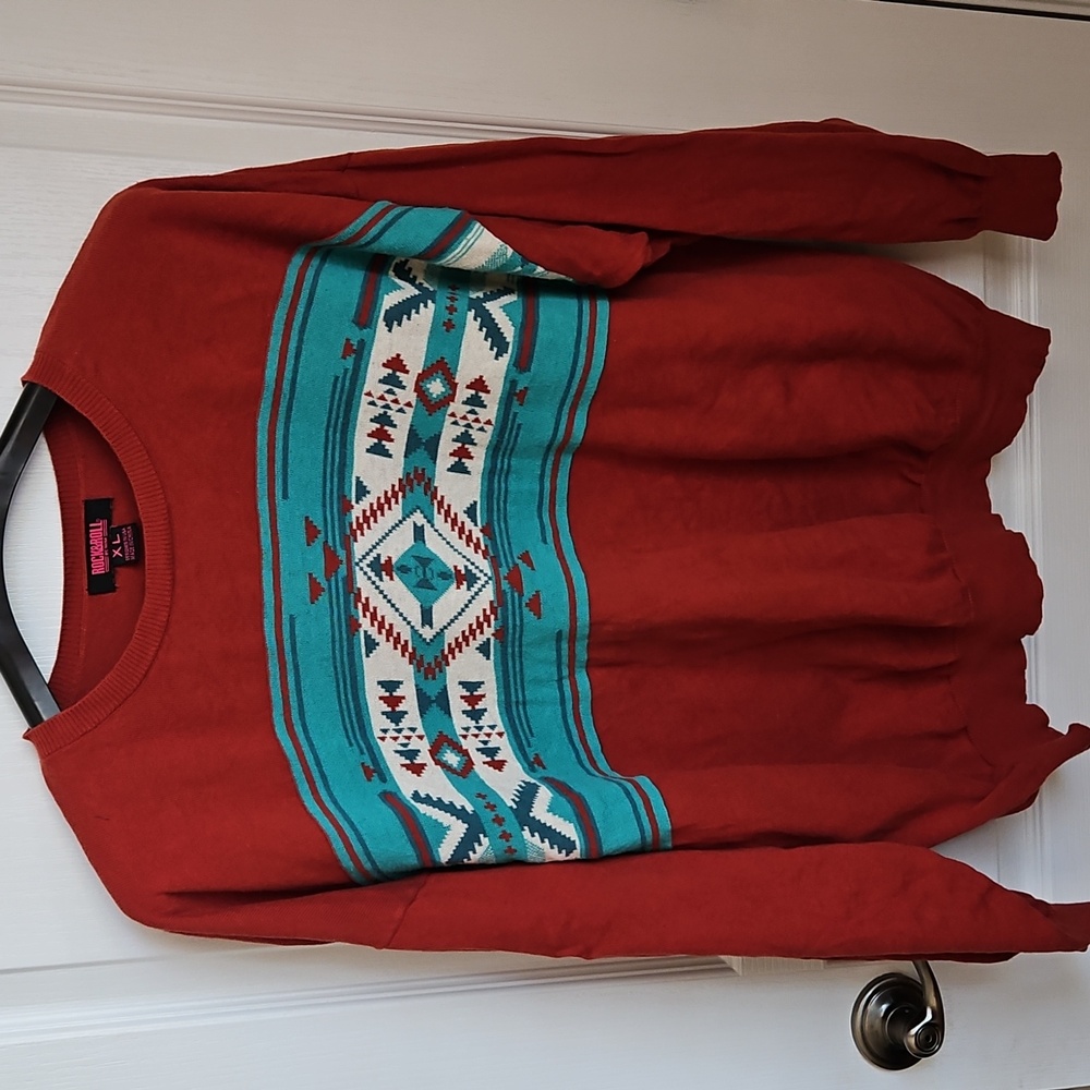 Rock & Roll Denim Aztec Geometric Southwestern Cotton Sweater Womens XL